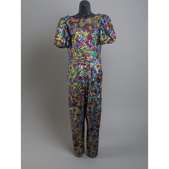 Ivy City Co Sequined Puff Sleeve Jumpsuit Size Small - Picture 2 of 10